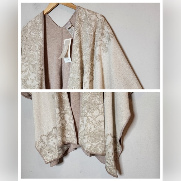 NWT Chico's Reversible Button-Detail Ruana. Tan/Metallic Gold. Size S/M (O/S) - Picture 16 of 17